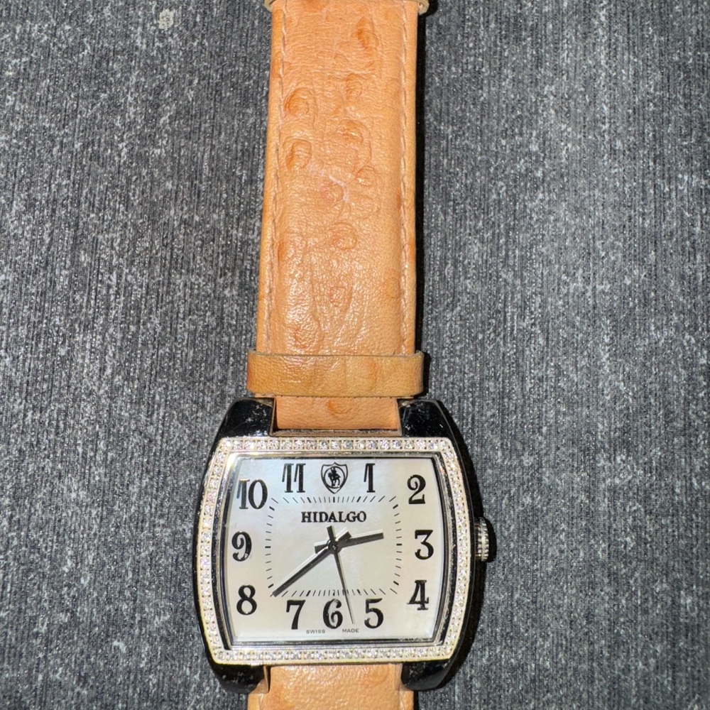Hidalgo Women’s Wrist Watch with Diamond Bezel and Tan Genuine Leather Strap